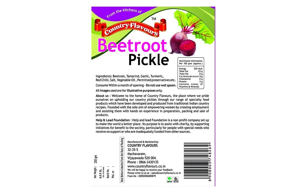 Country Flavours Beetroot Pickle    Pack  250 grams
